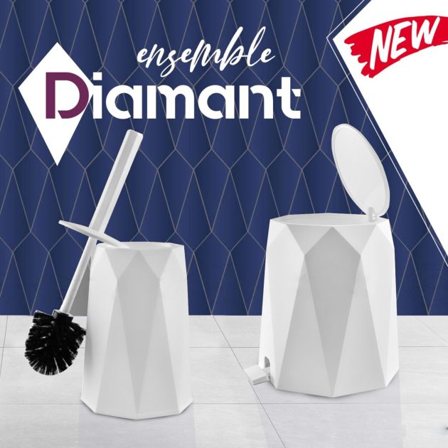 Kit Poubelle + Brosse Flate Designe Blanc طقم قمامة و فرشاة المرحاض