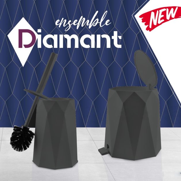 Kit Poubelle + Brosse Flate Designe Noir طقم قمامة و فرشاة المرحاض
