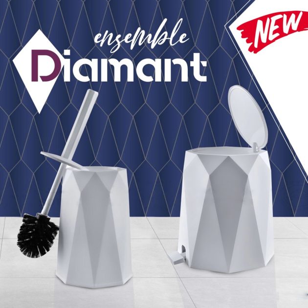 Kit Poubelle + Brosse Flate Designe Gris طقم قمامة و فرشاة المرحاض