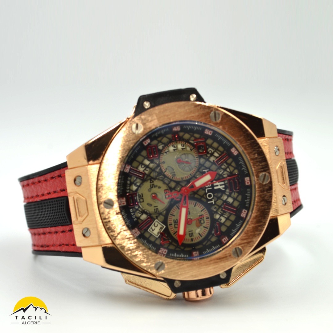 Montre HBL – Chronographe bracelet Rouge Noir - الصورة 3