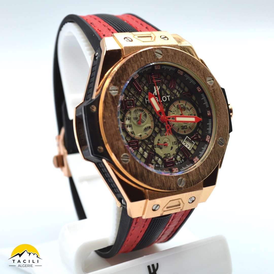 Montre HBL – Chronographe bracelet Rouge Noir - الصورة 2