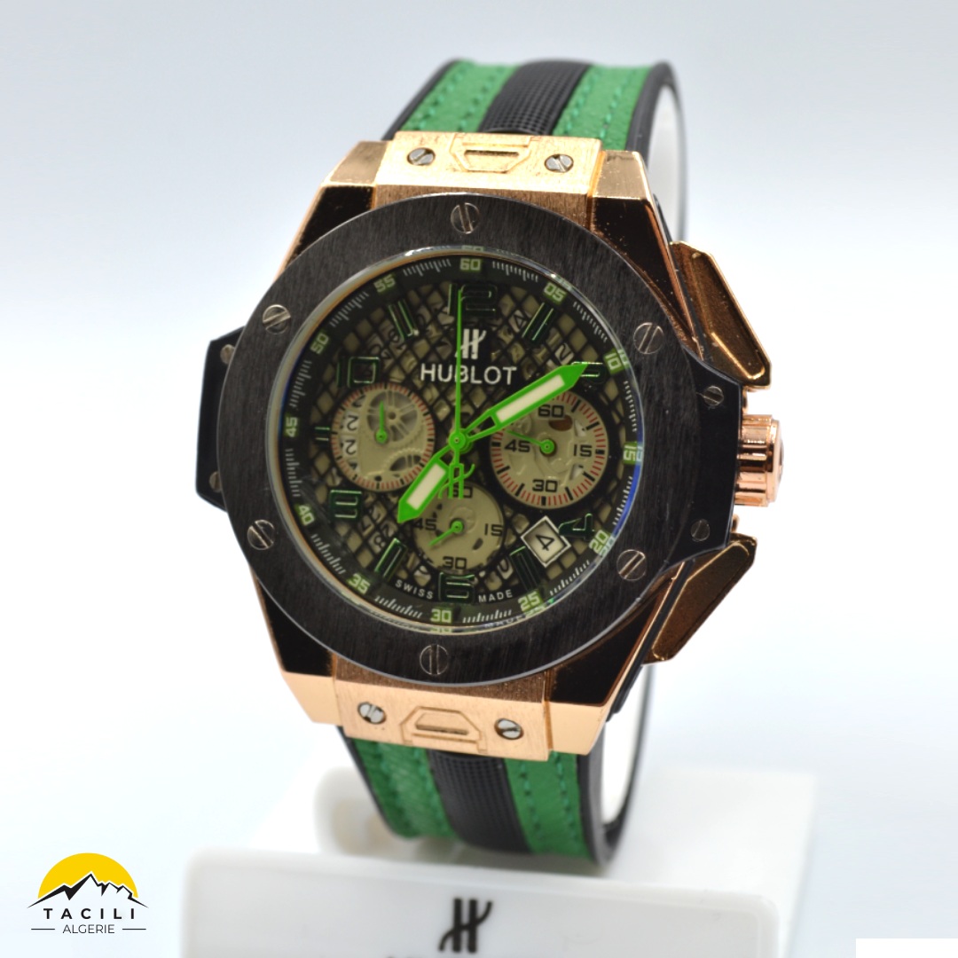 Montre HBL – Chronographe bracelet Vert doré - الصورة 4