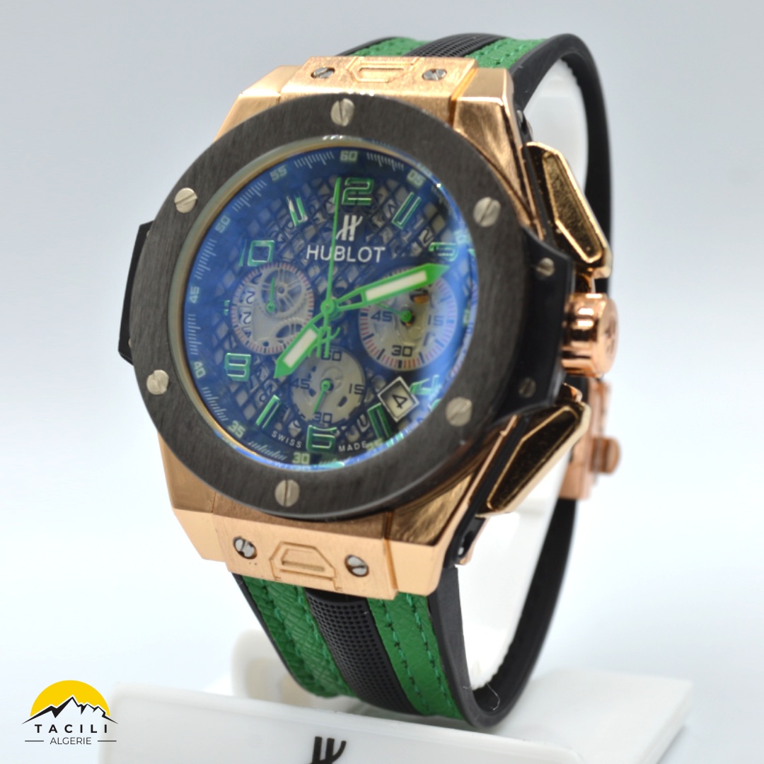 Montre HBL – Chronographe bracelet Vert doré - الصورة 2