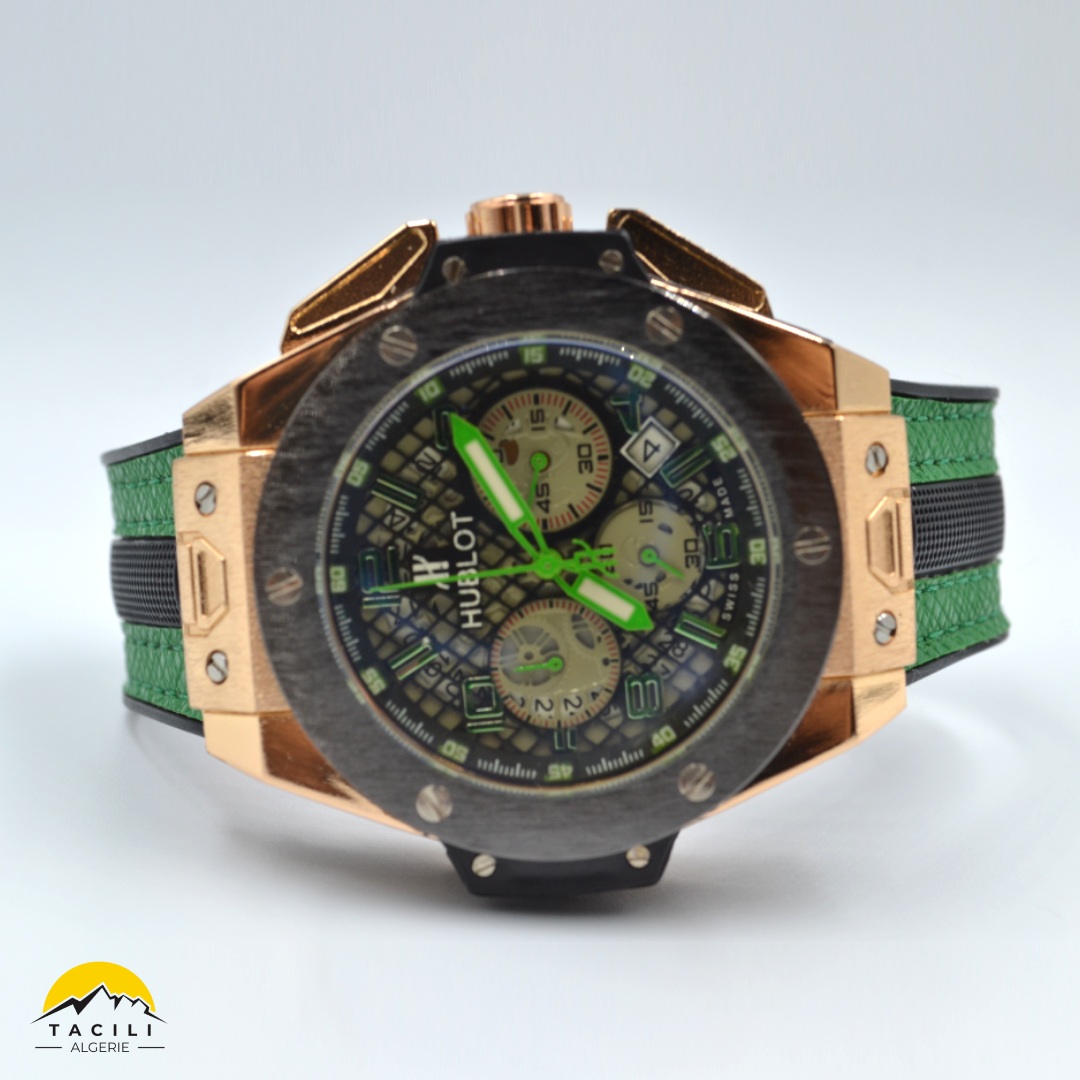 Montre HBL – Chronographe bracelet Vert doré - الصورة 3