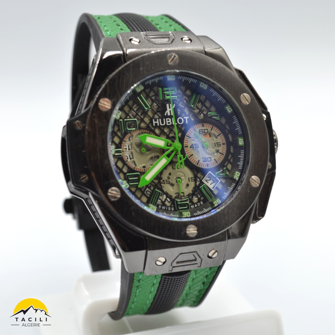 Montre HBL – Chronographe bracelet Vert Noir - الصورة 2