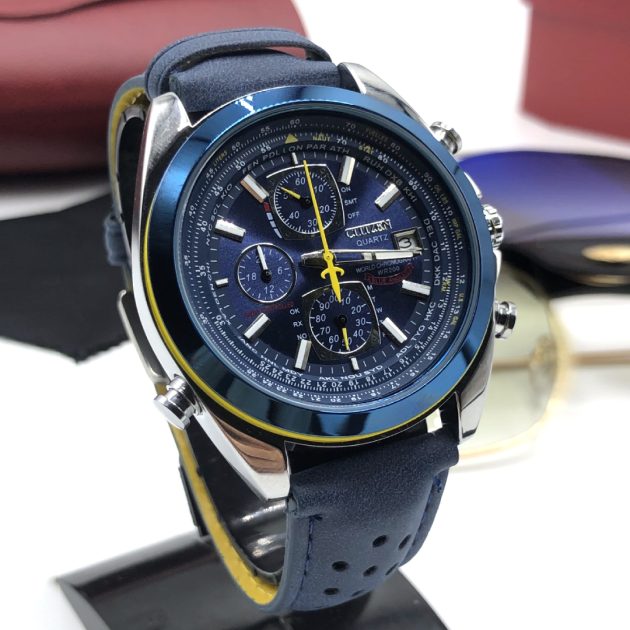 Montre CZ - Chronographe bracelet en cuir bleu