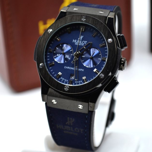 Montre HBL - Chronographe bracelet en cuir Bleu