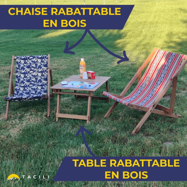 2 Chaises + table rabattables en bois