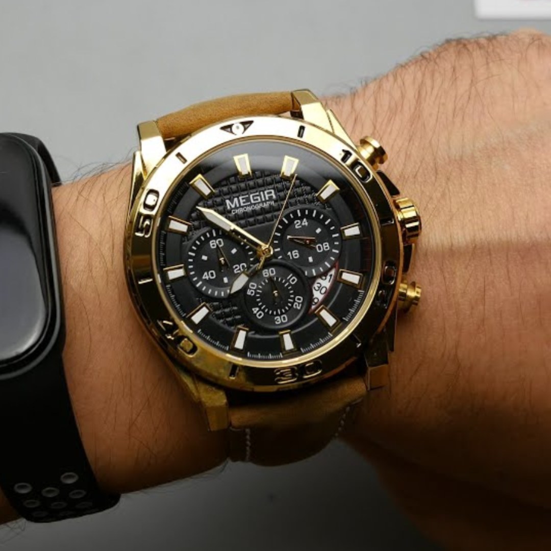 Montre MEGIR Originale Doré Bracelet en Cuir