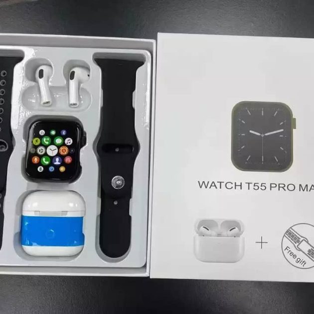 Coffret Smartwatch T55 (Noir) + Bracelet + Kit Bluetooth