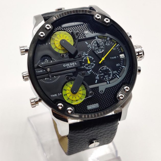 Montre DSL - Chrono bracelet en cuir - Jaune