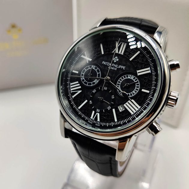 Montre PP - Chrono bracelet en cuir noire