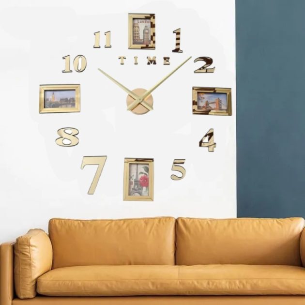 Horloge Murale 3D - Gold avec photos ساعة للحائط مع صور