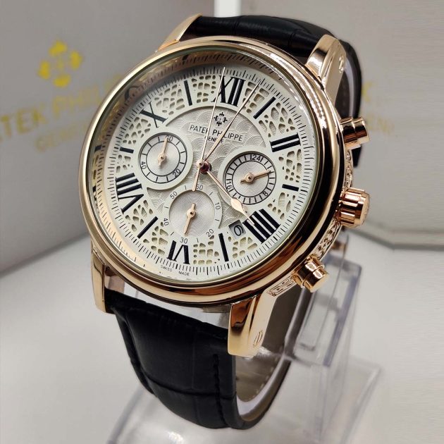 Montre PP - Chrono bracelet en cuir Noire Doré