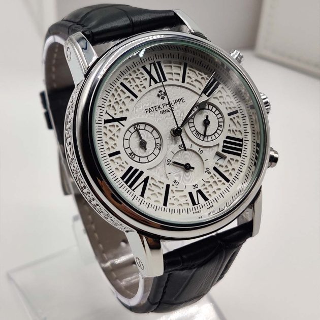 Montre PP - Chrono bracelet en cuir Noire Argenté